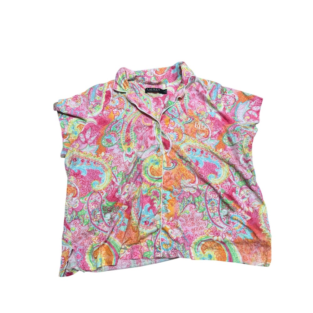 Lauren Ralph Lauren Womens XL Pajama Set Pink Paisley Cotton Blend 2pc PJ Set - Picture 2 of 7